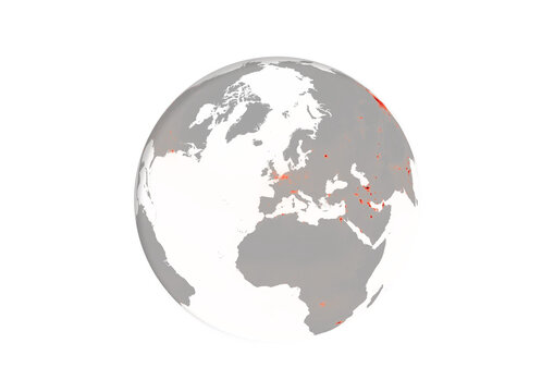 Global Air Pollution Map 2025, Nitrogen Dioxide NO2 Concentration on Earth Globe, Satellite Data Visualization