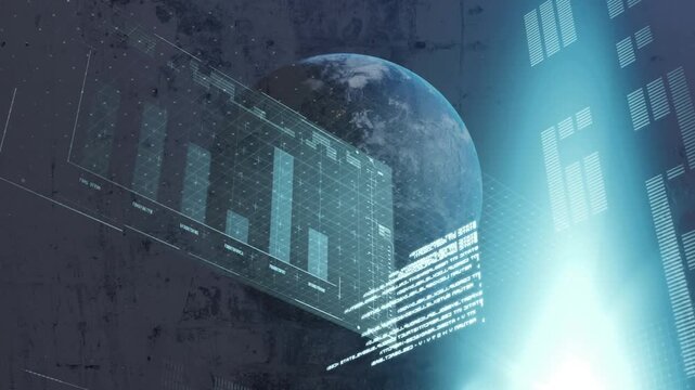 Animation of globe with arrows over construction site