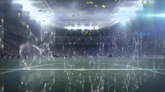 Animation of moving shapes over stadium and confetti