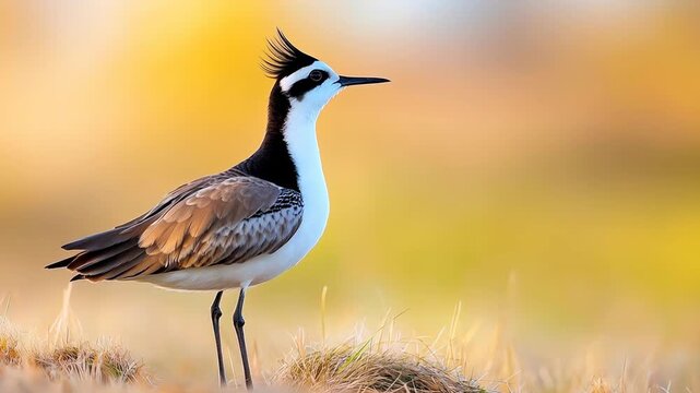 Spur-winged lapwing standing on a grassy field in its natural habitat and defecating