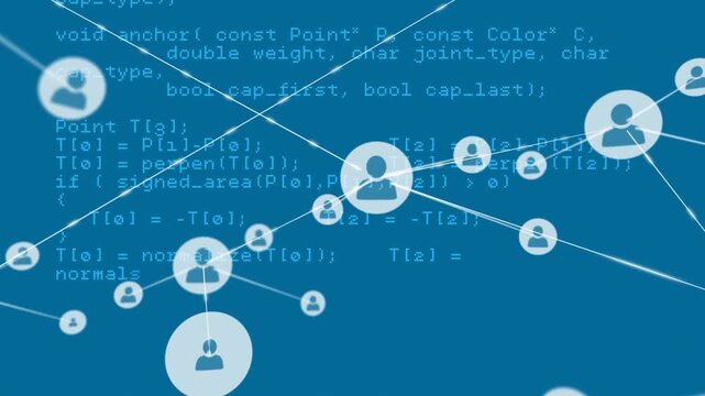 Animation of network of connections with icons and data processing