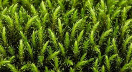 Fototapeta premium Closeup macro photograph of vibrant green moss with tiny, upright shoots