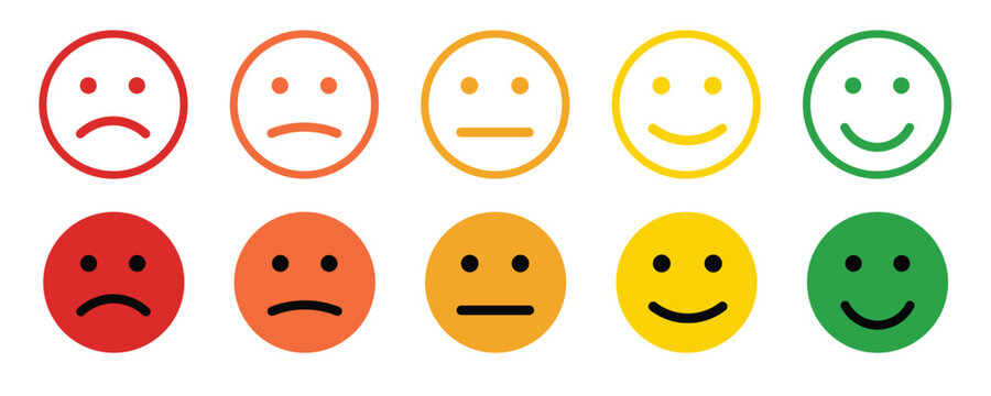 feedback emoji. emoticons set , rating scale of customer satisfaction rating with 5 levels ; good, medium, bad or happy smile, neutral, angry emojis - smiley icon set. vector illustration