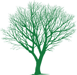 Obraz premium Green Tree Silhouette: A simple yet elegant green tree silhouette, showcasing its intricate branch structure, standing in solitude, evoking feelings of growth, resilience, and connection with nature.