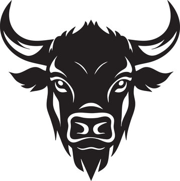 Stylized bull head emblem, strong horns, intense gaze, bold tribal lines for power.