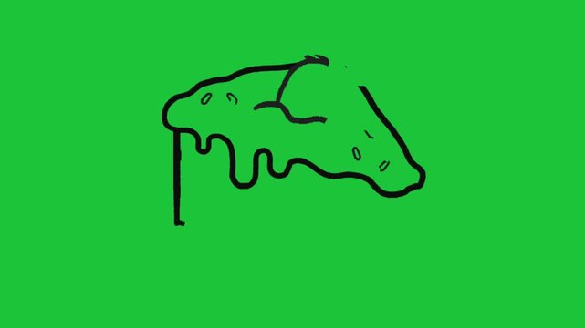 cartoon slice of cake with cream icing strawberry topping on green background simple animation dessert concept