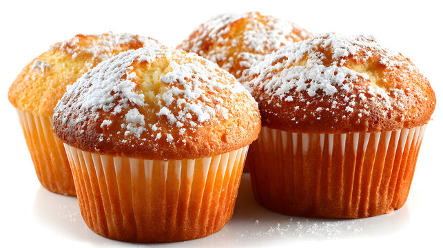 Delicious, fluffy muffins, dusted with a delicate layer of powdered sugar, stand together as a delectable array that evokes a warm feeling.