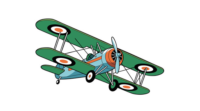 Vintage biplane aircraft illustration in flat style. Classic aviation concept for retro transport design.