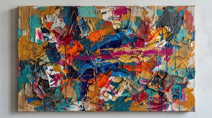 Naklejka premium Abstract composition mixing many colors and textures, expressive layered surface, vibrant contemporary atmosphere, ultra-realistic, no logos.