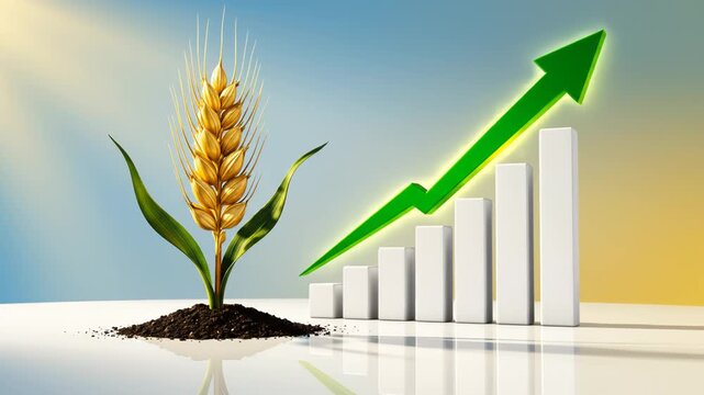 Wheat plant and growth chart for commercial advertising, marketing campaigns, and creative projects