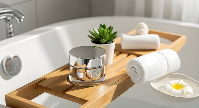 Relaxing Spa Scene with Eye Cream and Bath Accessories