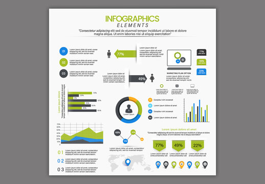 Editable Modern Business Infographic Elements Template for Marketing Plans and Data Reports.