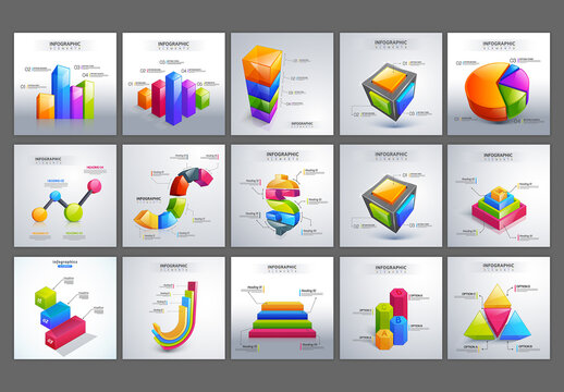 Editable 3D Colorful Modern Business Infographic Elements Collection Template for Social Media Posts.
