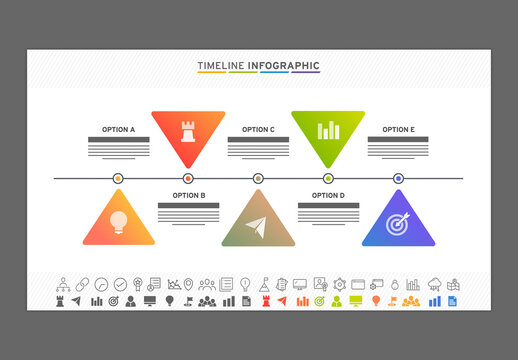 Editable Business Timeline Infographic Template with Colorful 5 Steps Process for Horizon PowerPoint Presentation Slides.