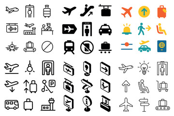 Naklejka premium Travel icons with airplane luggage passport colorful