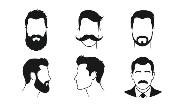 Collection of black and white male facial hair and hairstyle silhouettes beards mustaches for father's day