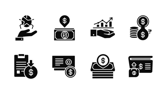 Financial icons for business and money concepts.