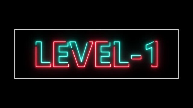 Abstract neon level 1 number 4k animation. Level 1 neon text. Neon level up sign. motion graphic perfect for social media content. black background 4k animation.