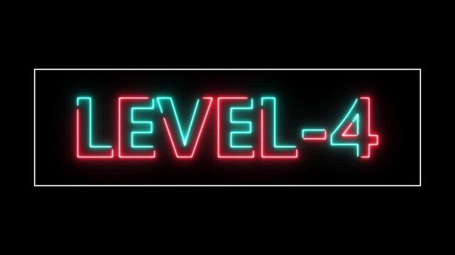Abstract neon level 4 number 4k animation. Level 4 neon text. Neon level up sign. motion graphic perfect for social media content. black background 4k animation.