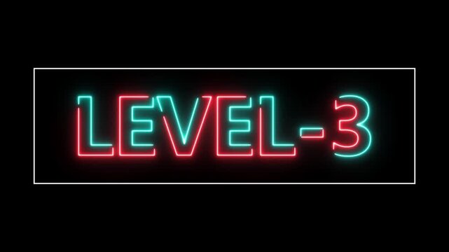 Abstract neon level 3 number 4k animation. Level 3 neon text. Neon level up sign. motion graphic perfect for social media content. black background 4k animation.