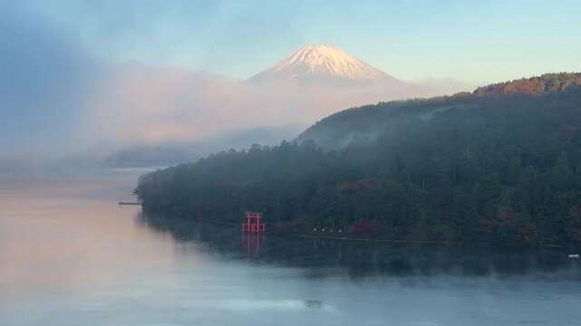 Mount Fuji and Lake Ashi at sunrise, Hakone, Kanagawa Prefecture, Japan