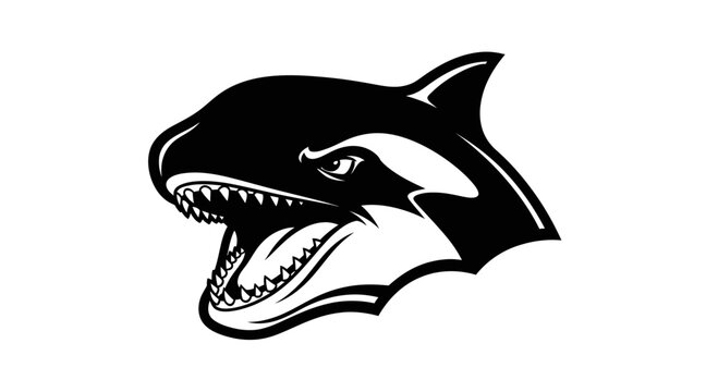 Aggressive Orca Whale Head Vector Graphic - Black and White