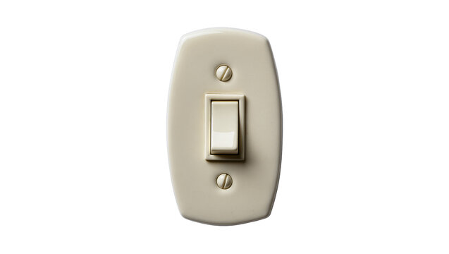 Cream colored light switch with two screws, isolated on transparent background