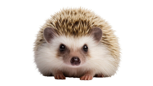 Small African pygmy hedgehog with spiky fur, isolated on transparent background