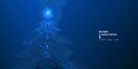A futuristic christmas tree design with glowing star and holiday greetings © Bijoy