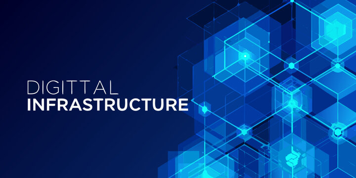 Abstract digital infrastructure background with glowing blue geometric shapes