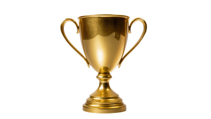 Shiny golden trophy cup with handles, isolated on transparent background