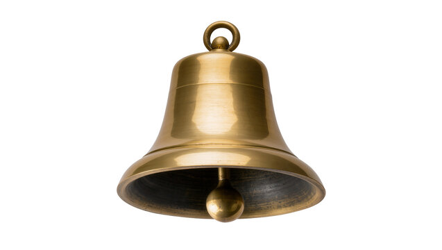 Polished brass bell with clapper, isolated on transparent background