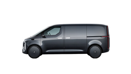 Dark grey futuristic van with sleek design, isolated on transparent background © GODSTOX