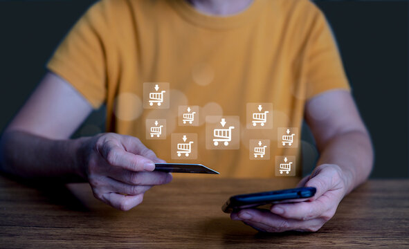 Closeup woman use smartphone with online banking digital technology, mobile banking, shopping, payment, finance, bank, withdraw money, account, transfer, financial and global business online.