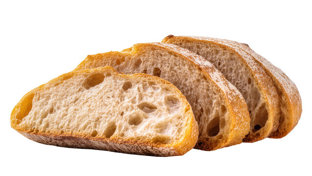 Artisan sourdough bread slices with golden crust, isolated on transparent background