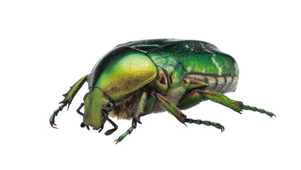 Naklejka premium Shiny green beetle with metallic sheen, isolated on transparent background