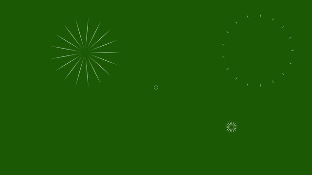 firework circle element, circle bursting firework motion animation, glowing line blast explosion with circle bursting effects,  on green screen background. 4K