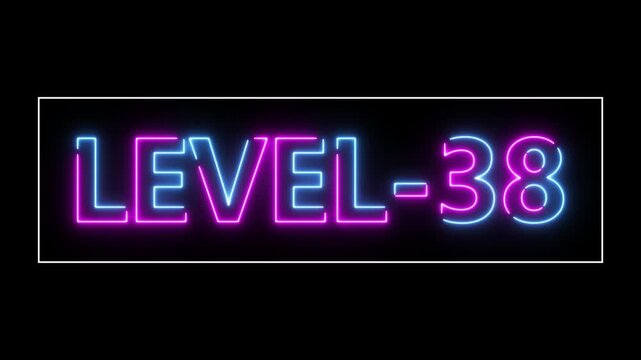 Abstract neon level 38 number 4k animation. Level 38 neon text. Neon level up sign. motion graphic perfect for social media content. black background 4k animation.