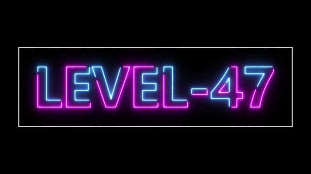 Abstract neon level 47 number 4k animation. Level 47 neon text. Neon level up sign. motion graphic perfect for social media content. black background 4k animation.