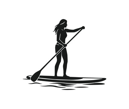 Woman Stand Up Paddle Boarding Silhouette Vector Illustration
