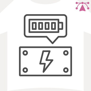 Full battery in dialog popup line icon, technology concept. Vector graphics. Power bank with lightning sign and editable stroke, outline style icon for mobile or web design.