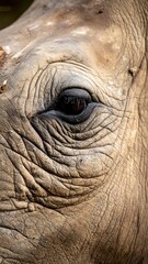 Fototapeta premium Rhino eye close-up weathered skin shows detail, capturing a calm, contemplative gaze in natural light