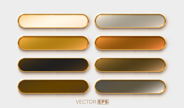 Collection of luxurious gold-framed metallic buttons with a glossy 3D effect.