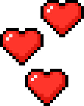 Three Red Hearts Pixel Art