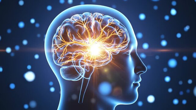 Human brain with neural activity for commercial backgrounds, digital design, and advertising