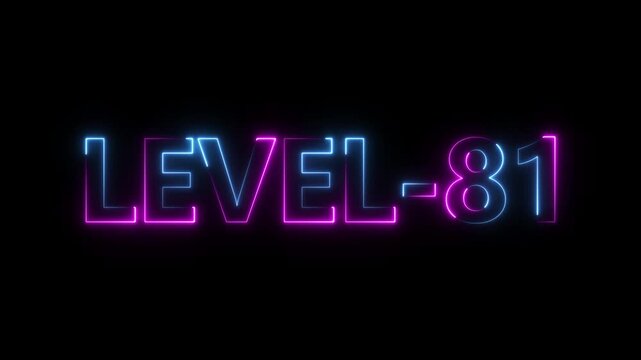 Abstract neon level 81 number 4k animation. Level 81 neon text. Neon level up sign. motion graphic perfect for social media content. black background 4k animation.