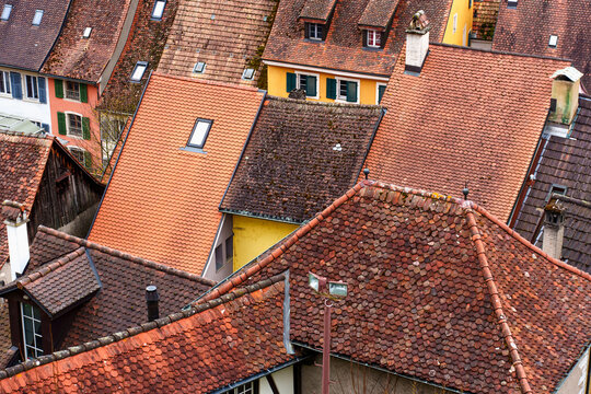 Traditional Tiled Roofs and Architecture of a Swiss Old Town
