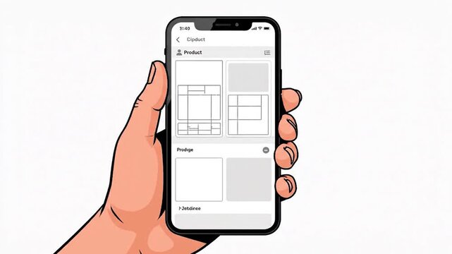 Smartphone user scrolling through app interface, touching screen with finger, technology concept.