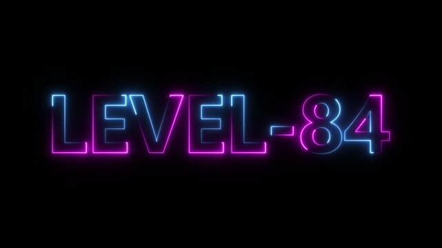 Abstract neon level 84 number 4k animation. Level 84 neon text. Neon level up sign. motion graphic perfect for social media content. black background 4k animation.