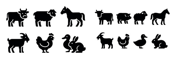 Fototapeta premium Farm icons with cow sheep horse simple